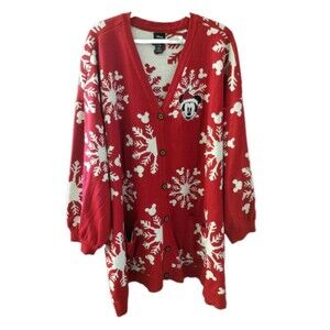 Her Universe Disney Mickey Mouse Snowflake Cardigan Plus Size 5X Red/White